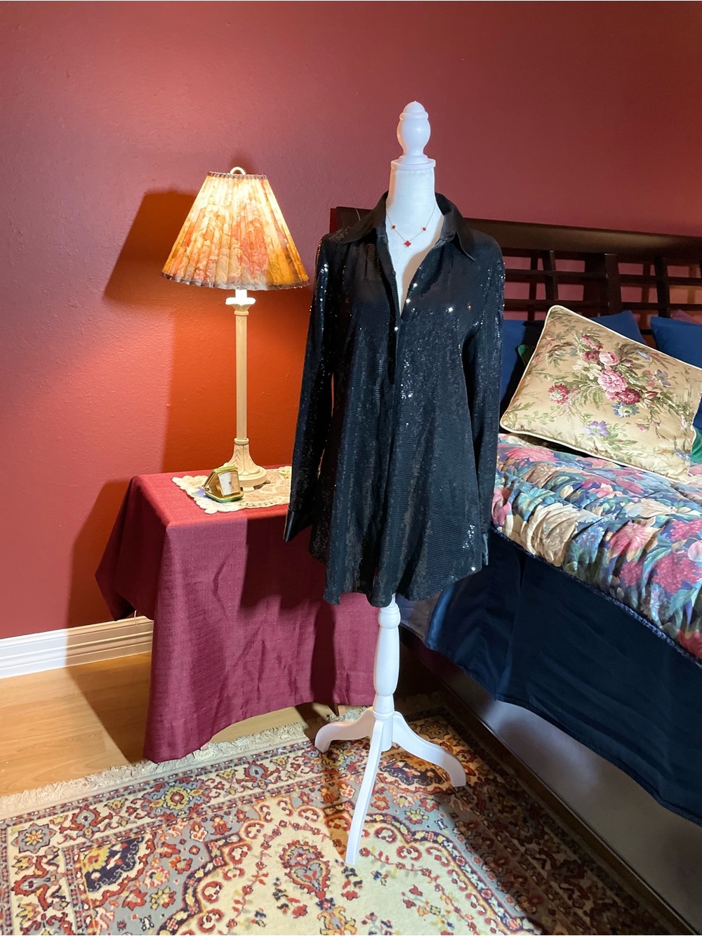 Lafayette 148 New York Sequin Silk Shirt Dress Black Size 6 Like New